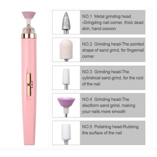 Electric Nail Drill Sander Set Nail Polishing Machine with Light 5 in 1 Nails Grinder Drill Portable Mini Manicure Art Pen Tools for Gel Removing