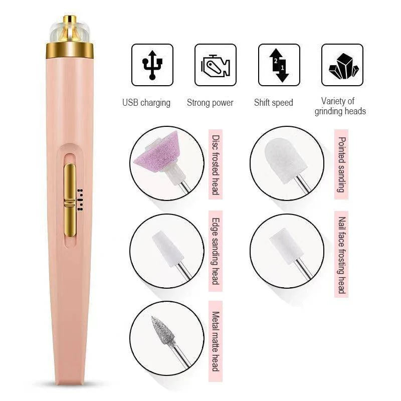 Electric Nail Drill Sander Set Nail Polishing Machine with Light 5 in 1 Nails Grinder Drill Portable Mini Manicure Art Pen Tools for Gel Removing
