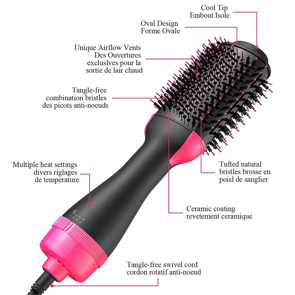 Hot Air Brush Multi Function Hair Dryer Straightener Curler Comb One Step Professional Salon Hair Styler